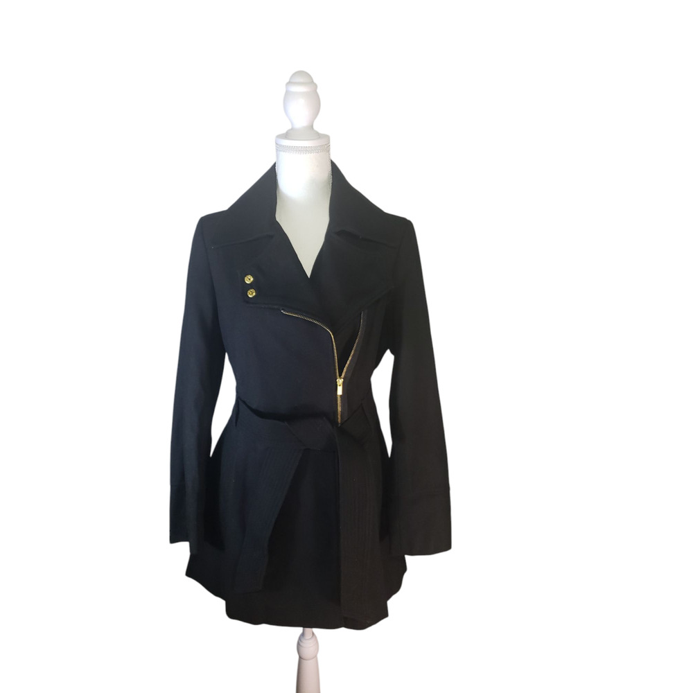 Siena Studio Jacket Coat Size S Womens Black Belted/zip Woven Wool Tweed